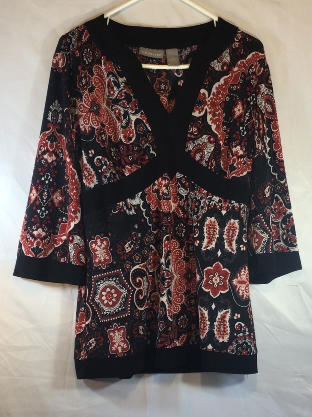 Kim Rogers XL Paisley Tunic Top Faux Wrap Empire Waist Boho Casual Career Office